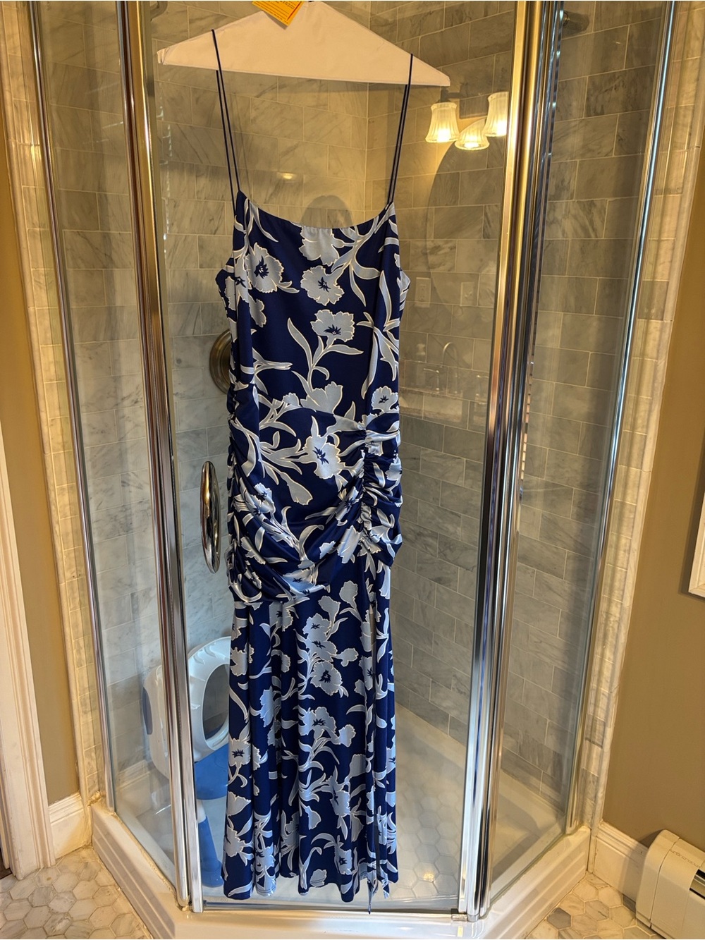 Aqua Navy Floral Slip Maxi Dress with Light Blue Print